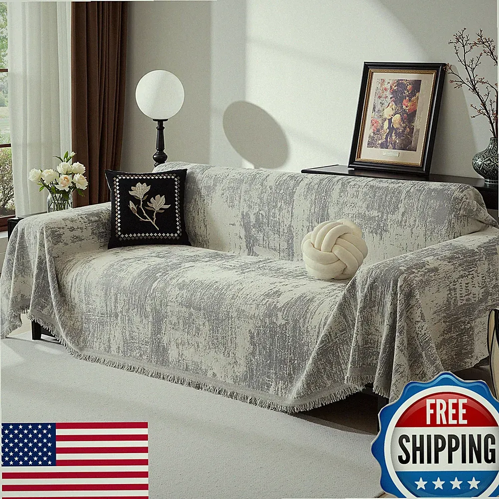 MEETSKY Sectional Sofa Couch Cover Abstract Geometric Chenille Washable 91"x150"