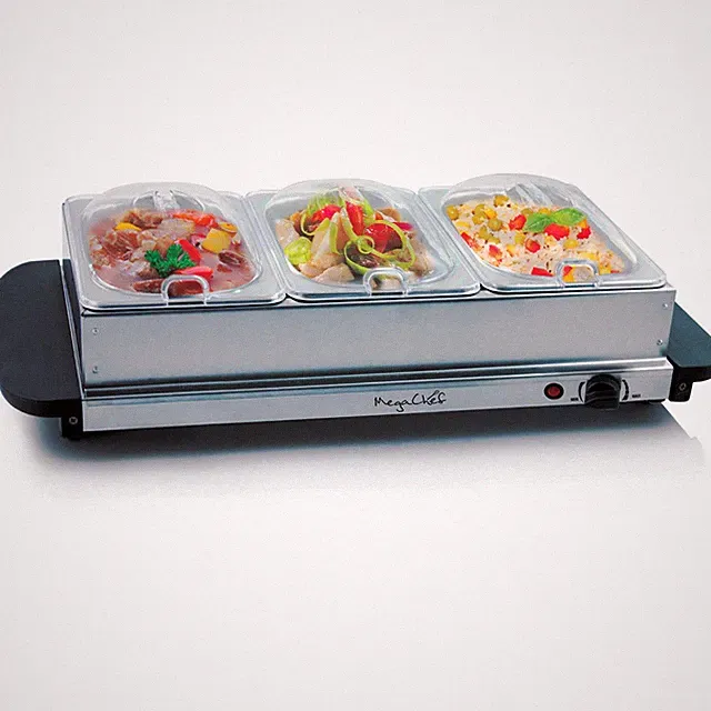 MegaChef Stainless Steel Easy Clean Buffet Server & Food Warmer With 3 Sectional