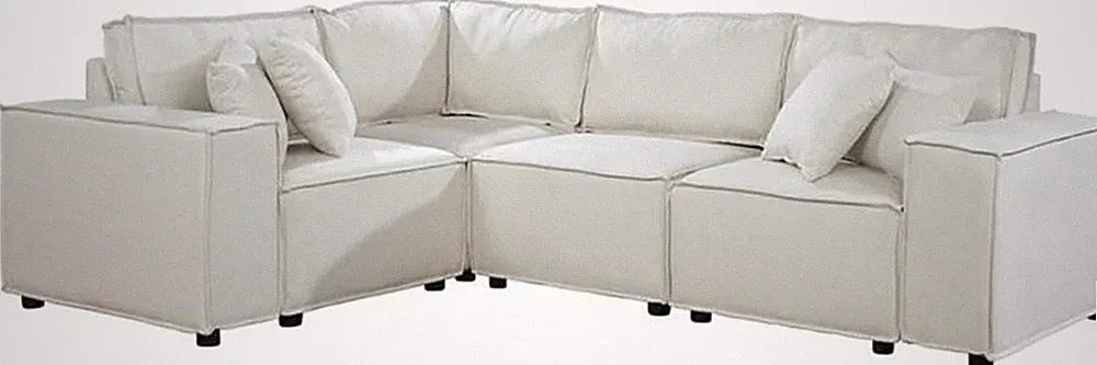 Melrose 99-Inch Modular Sectional Sofa with Ottoman, Beige Linen Fabric L-Shaped