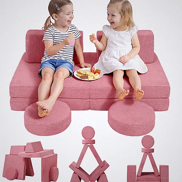 Memorecool Kids Couch For Playroom Corduroy Convertible Toddler Couch 8 Piece