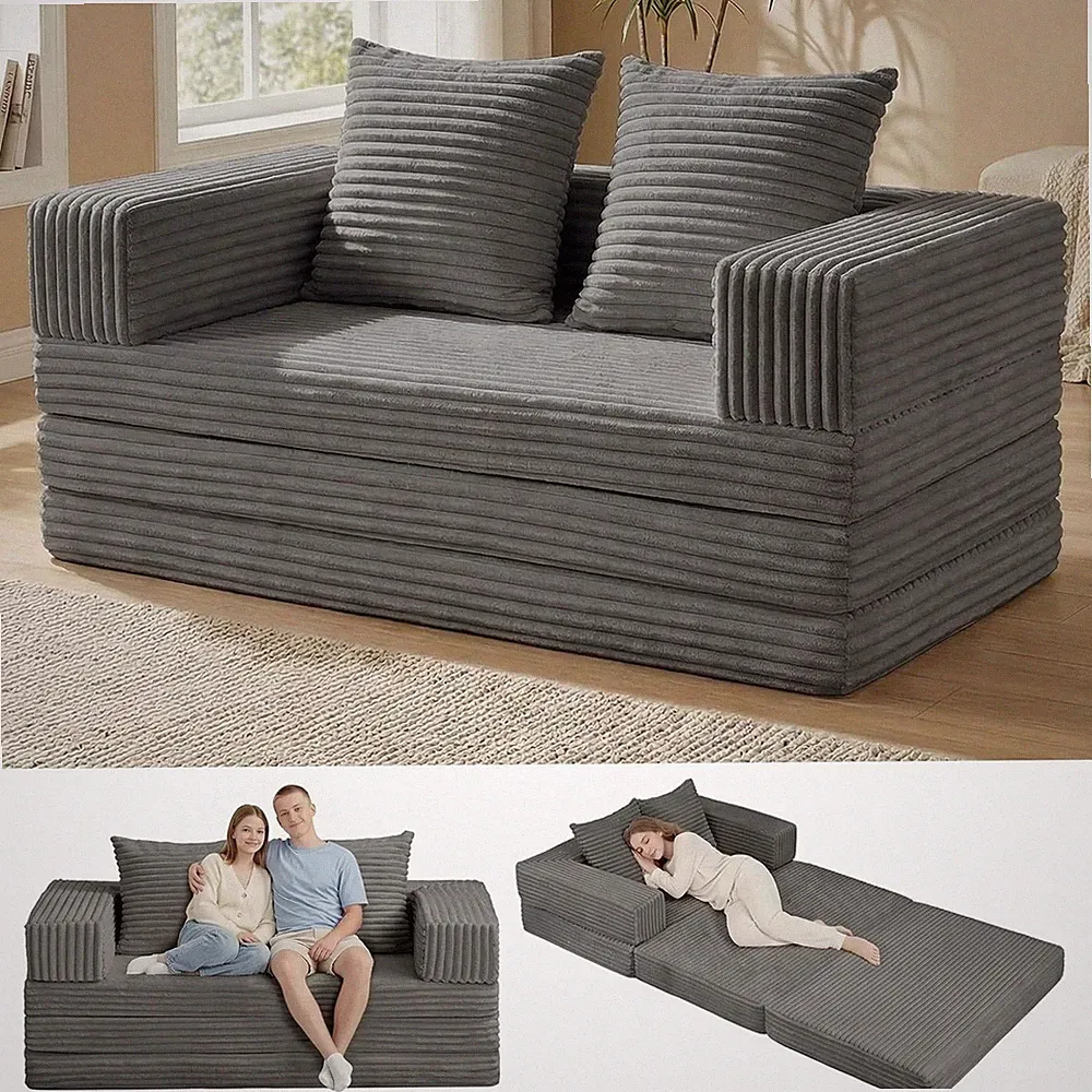 Memory Foam Convertible Sofa Bed 4 in 1 Floor Couch Loveseat Gray Furniture