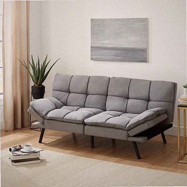 Memory Foam Futon 72In Grey Convertible Sofa Bed Mattress Sleeper