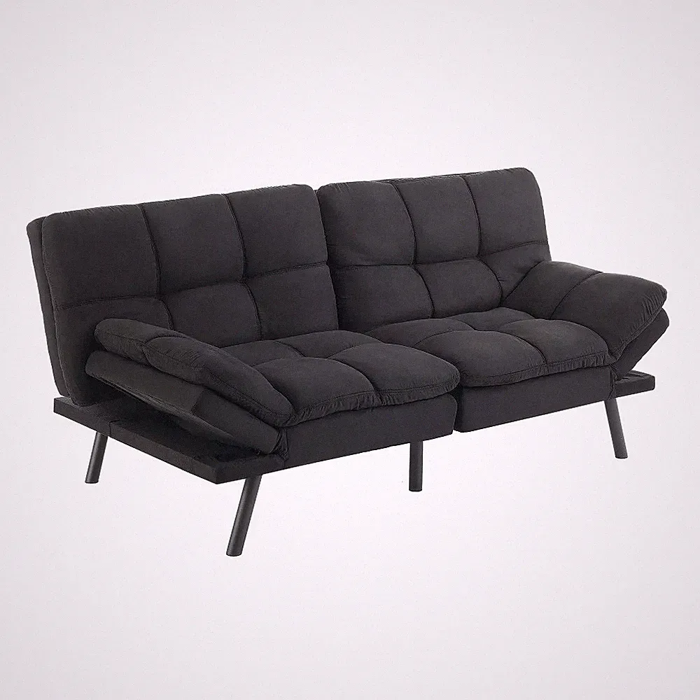 Memory Foam Futon Sleeper Sofa Bed Couch Folding Suede Adjustable Armrest 72 In