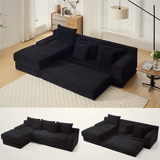 Memory foam L-shaped compression sofa for living room - No Assembly Convertibl