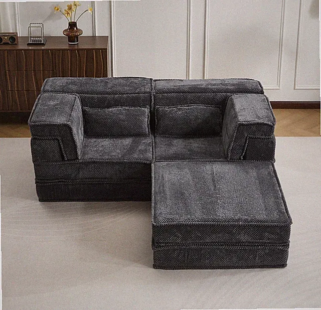 Memory Foam Modular 3-Piece L-Shaped Sofa – Modern Teddy Fabric Couch