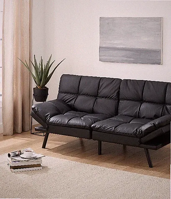 Memory Foam Sofa Black Faux Leather. 72””