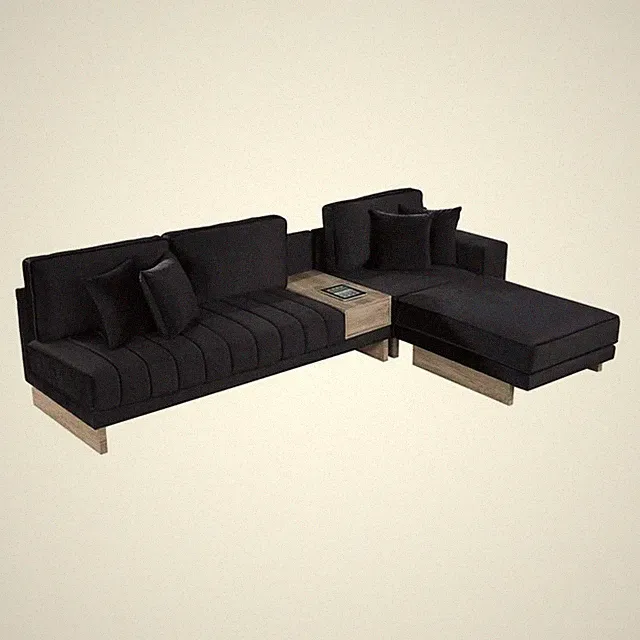Memphis 122.5"W Black Velvet Rev. Sectional Sofa Ottoman Storage Charging Outlet