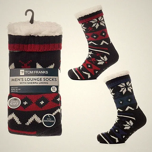 Mens Lounge Socks Non Slip Grip Warm Slipper Bed Socks UK 6-11 Navy Red 1/2 Pair
