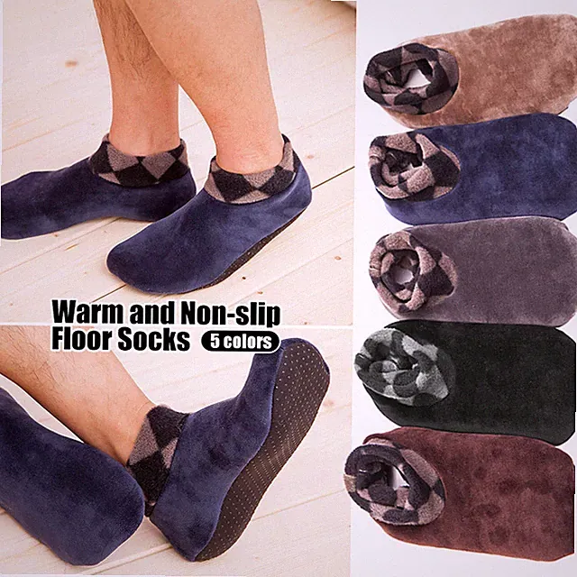 Mens Thicken Thermal Fleece Socks Lining Lounge Slipper Non Slip Floor Bed Socks