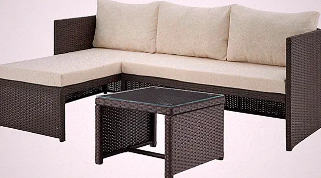 Menton 3-Piece Patio Set: Lounge Chair, Sofa & Coffee Table with Cream Cushions