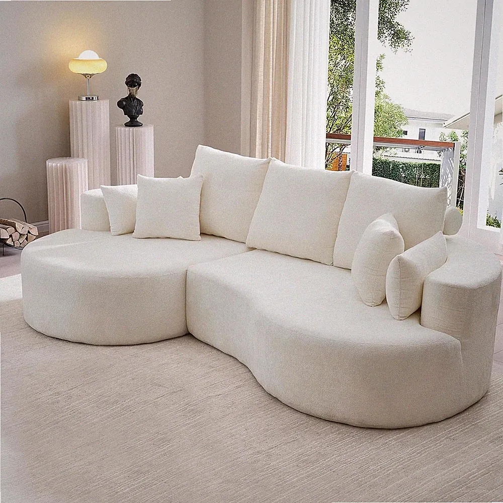 Merax 106" Cloud Curved Sofa 2pc Sectional Chaise 7 Pillows for Apartment WHITE