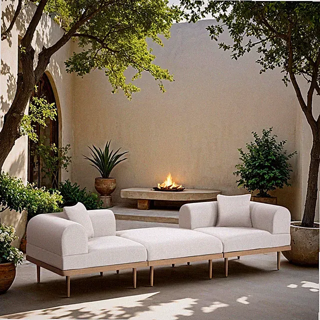 Meridian Furniture 106.5" Cream Laguna Olefin 3pc. Patio Modular Sofa