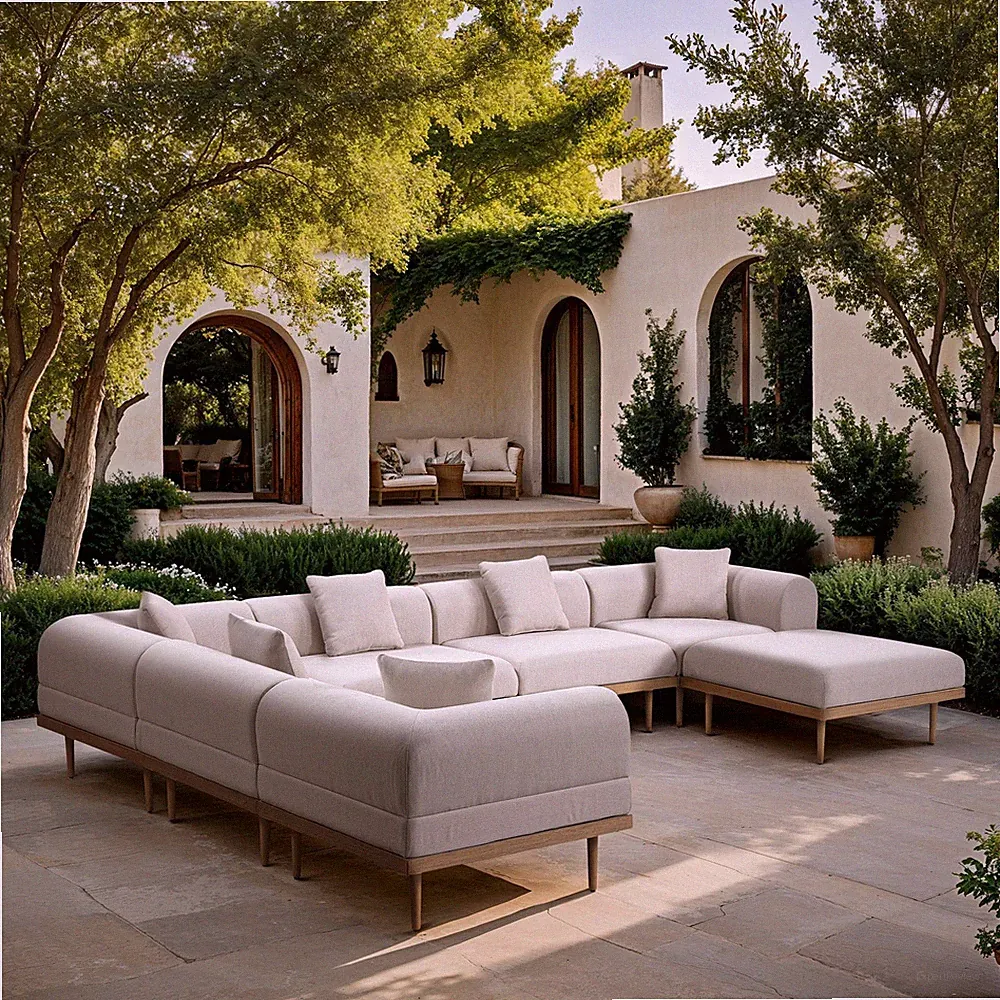 Meridian Furniture 142" Beige Laguna Olefin 7pc. Patio Modular Sectional
