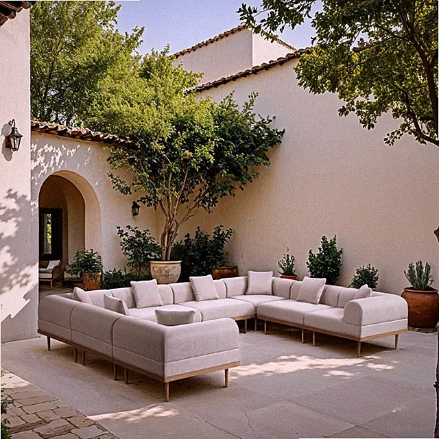Meridian Furniture 142" Beige Laguna Olefin 8pc. Patio Modular Sectional