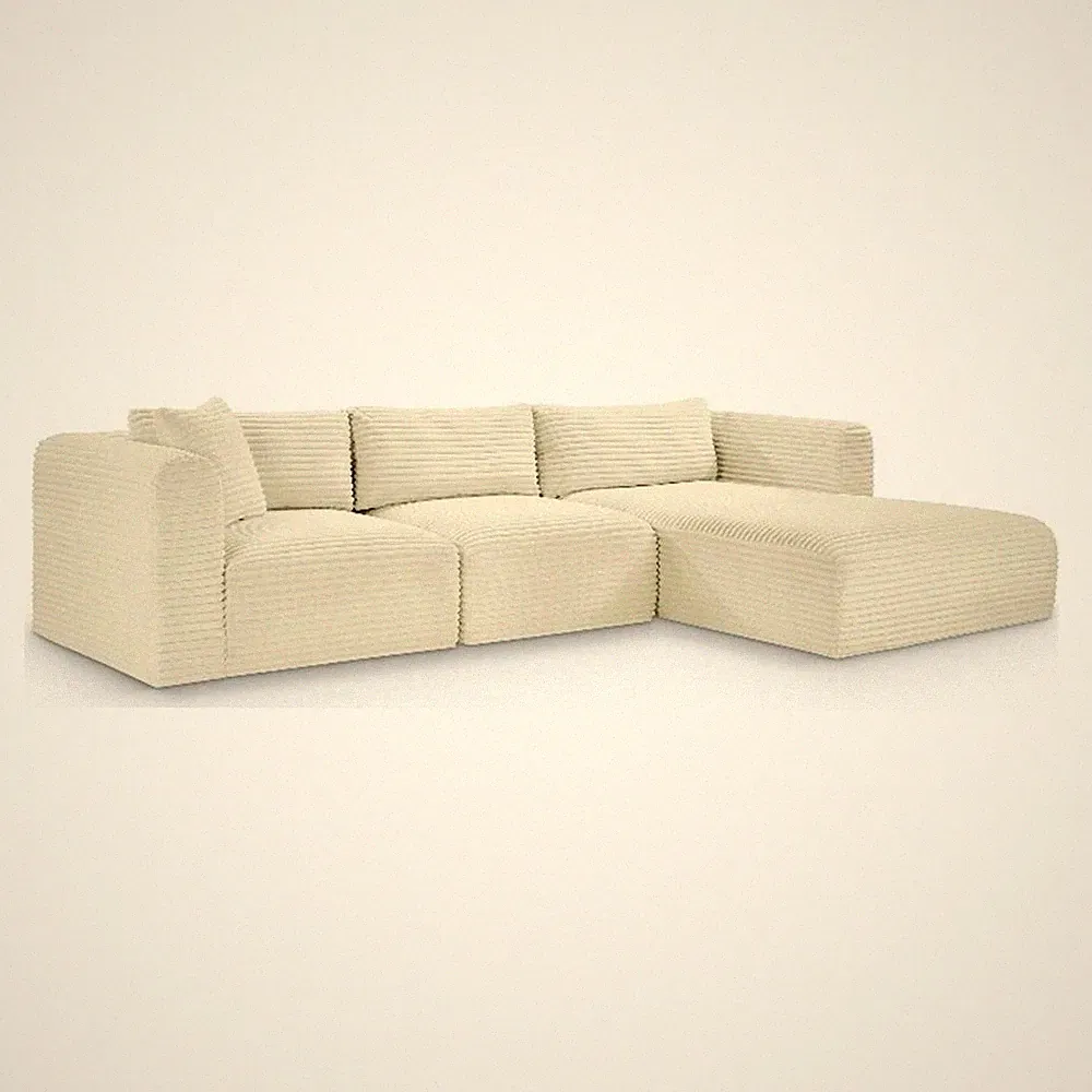 Meridian Furniture 3-Piece Cream Corduroy Performance Fabric Modular Sectional