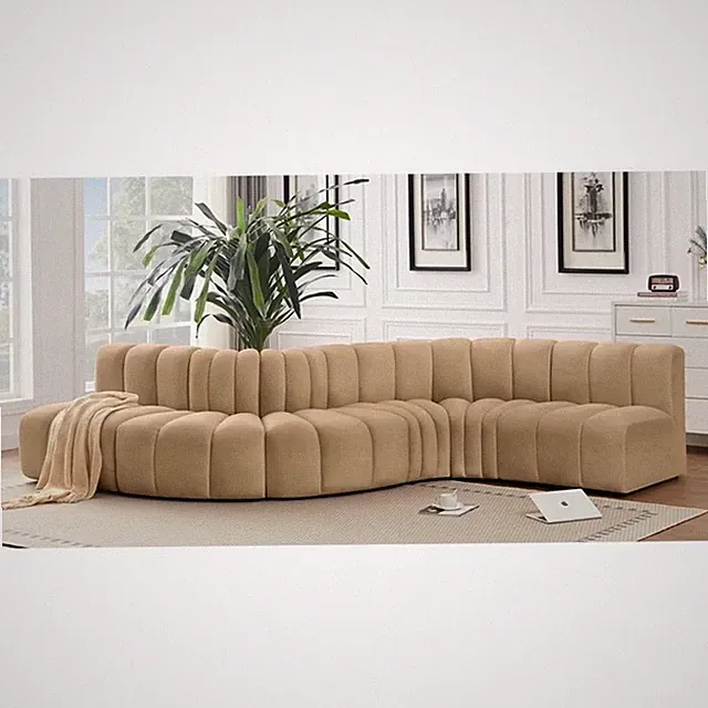 Meridian Furniture Arc Camel Velvet Modular Sectional
