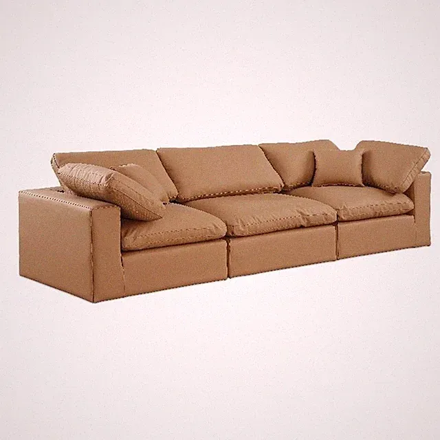 Meridian Furniture Comfy Cognac Vegan Leather 3-Pc. Modular Sofa