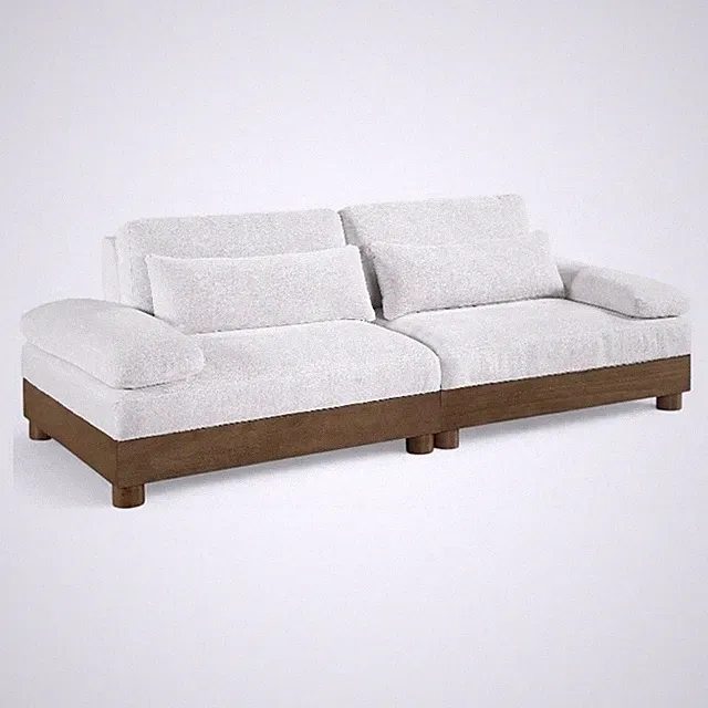 Meridian Furniture Turin 95.5" Cream Chenille Fabric 2pc. Modular Loveseat