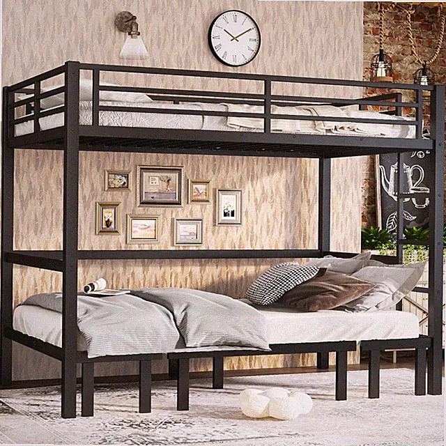 Metal Bunk Bed with safety rails, lower bunk can be pulled out in three sections