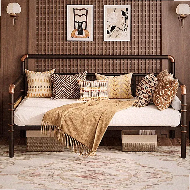 Metal Daybed Frame Full Size, Daybed with Classic Headboard,Brown | Sofa Bed