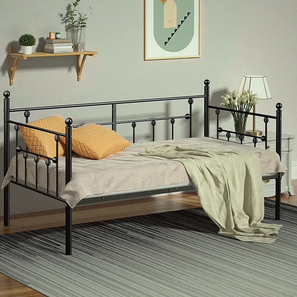 Metal Daybed Frame Twin Size with Headboard Heavy Duty Slats Platform Sofa Bed