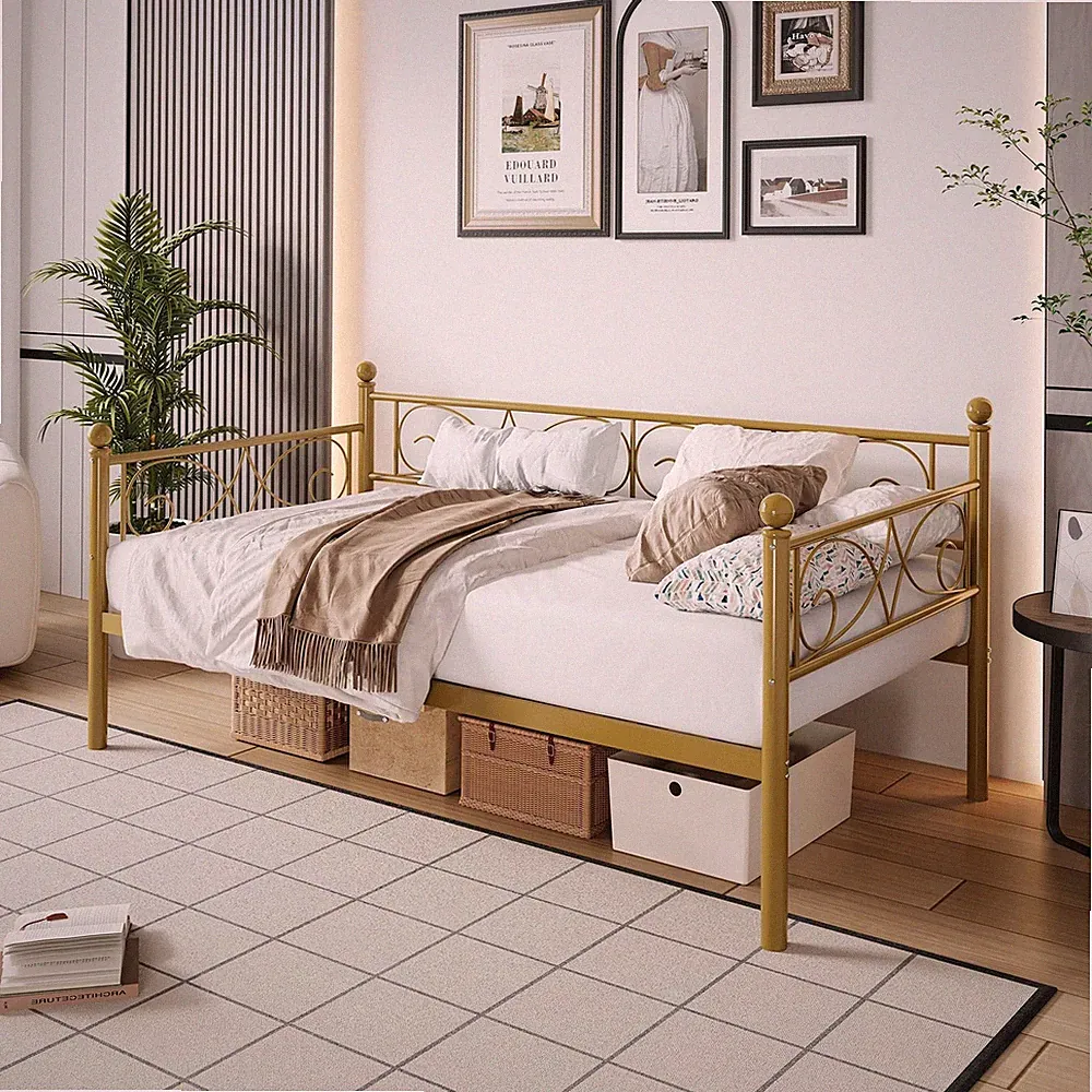 Metal Daybed Frame Twin Size with Headboard Heavy Duty Slats Platform Sofa Bed