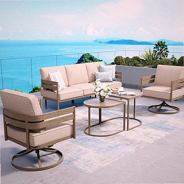 Metal Frame Patio Furniture Set 5 Pieces Modern Outdoor Swivel Conversation Set