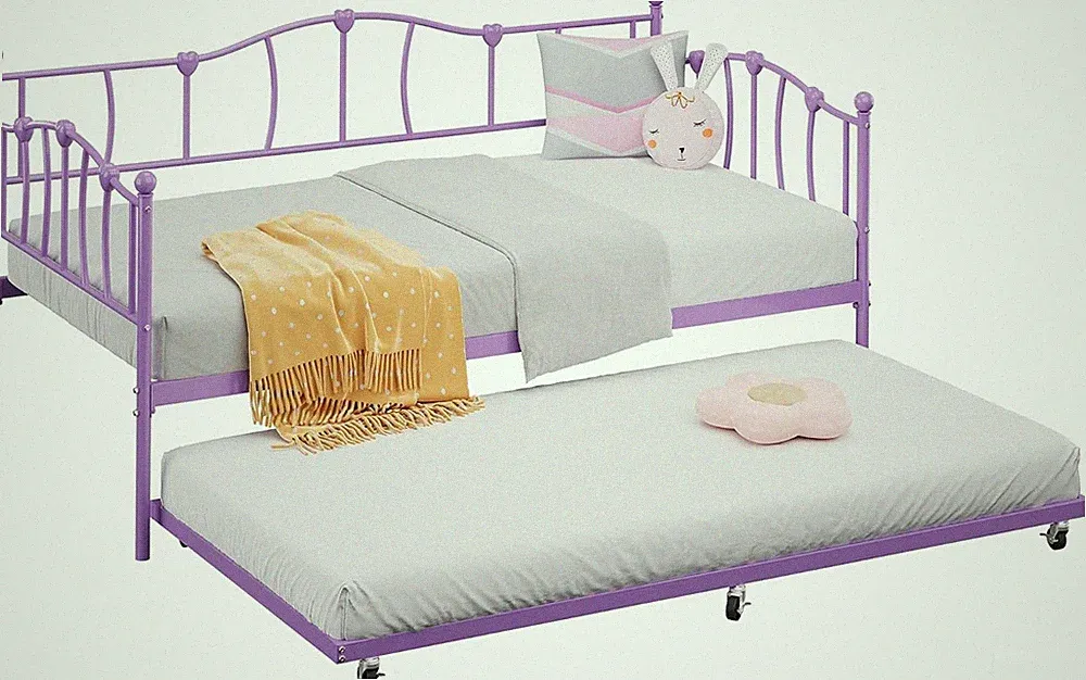 Metal Twin Day Bed with Trundle Space Saving Sofa Bed for Apartment Bedroom