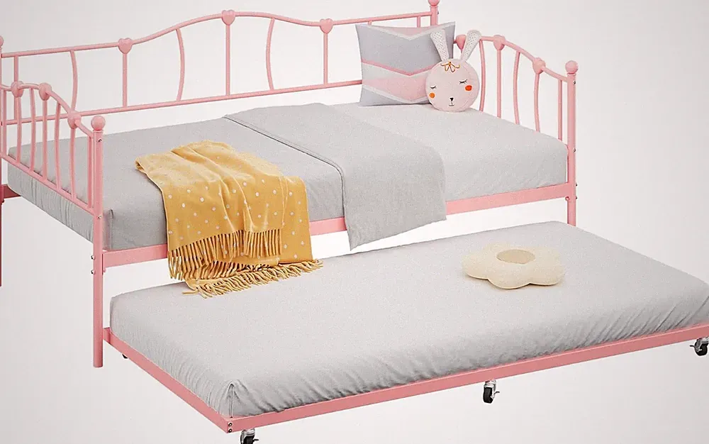 Metal Twin Day Bed with Trundle Space Saving Sofa Bed for Apartment Bedroom
