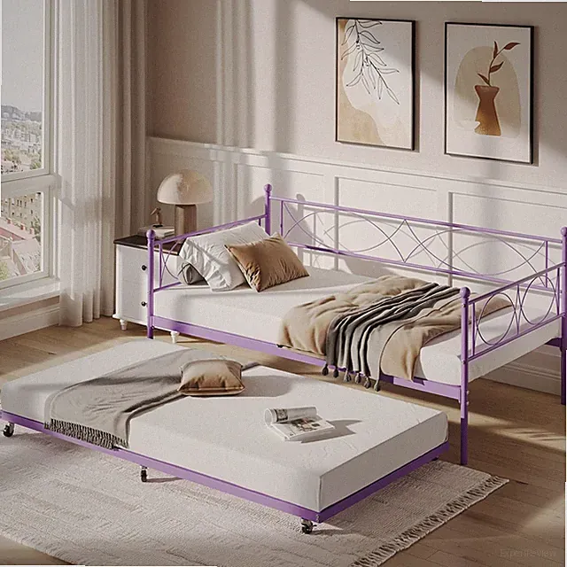 Metal Twin Daybed W/ Trundle Multifunctional &Durable Sofa Bed Frame for Bedroom