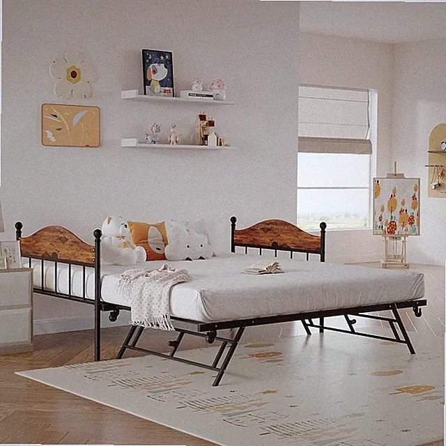 Metal Twin Platform Daybed Frame,Sofa Bed w/Foldable Trundle for Space-Saving