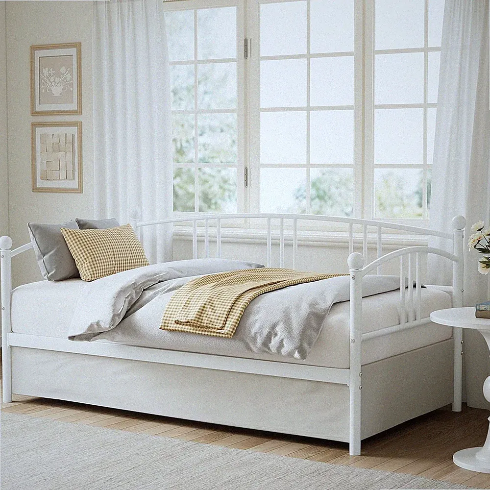 Metal Twin Size Daybed, Twin Daybed with Storage, Steel Slat Support Sofa Bed