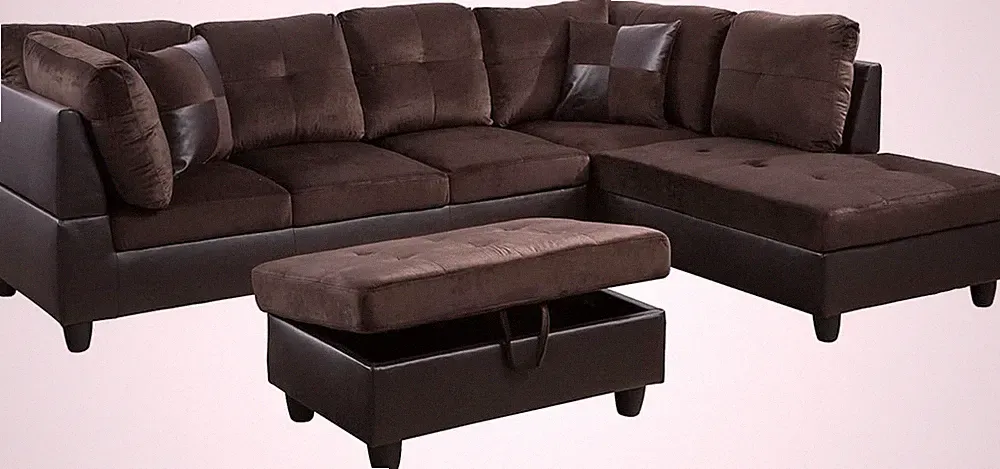 Microfiber Sectional Sofa Set & 2 Toss Pillows, L-Shaped Sofa & Chaise, Storage