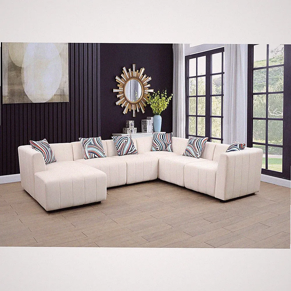 Microfiber Vegan Sectional Sofa Set Couch Chaise 6-Piece For Modern Living Room