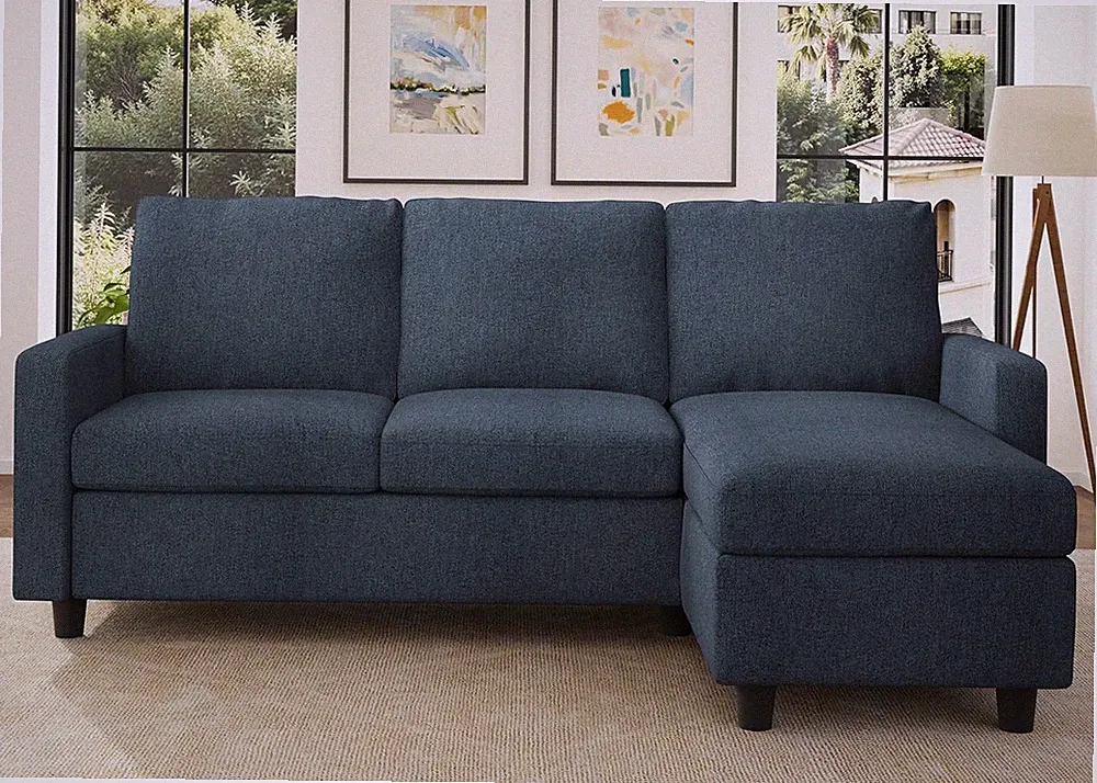 Mid Blue L-Shaped Convertible Sectional Sofa with Reversible Chaise