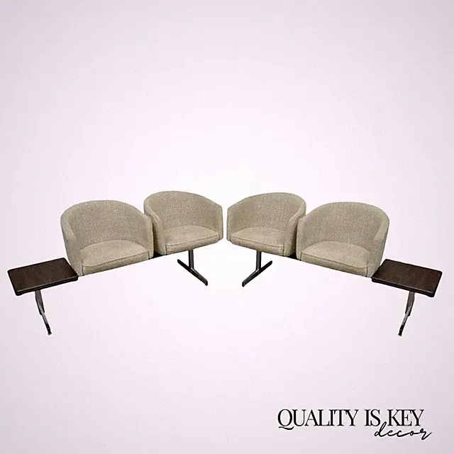 Mid Century Danish Modern Club Chair Sectional Sofa Set w/ Rosewood End Tables