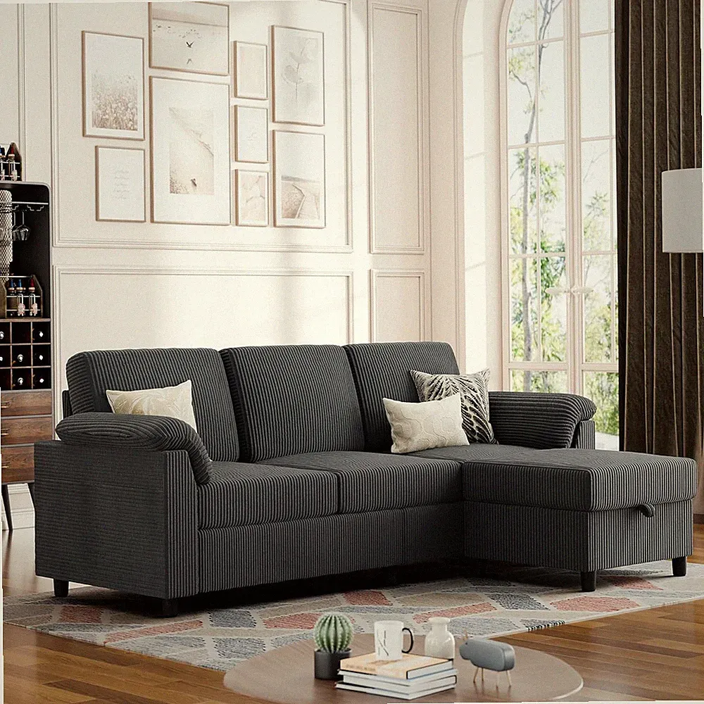Mid-Century Gray Convertible Sectional Sofa with Removable Pillows