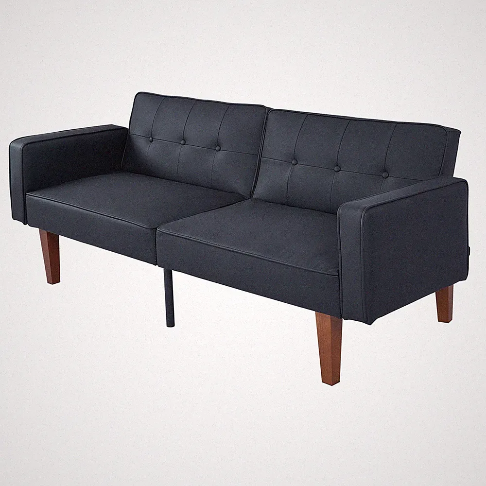 Mid-Century Modern Adjustable Reclining Futon Sofa with Tufted Backrest