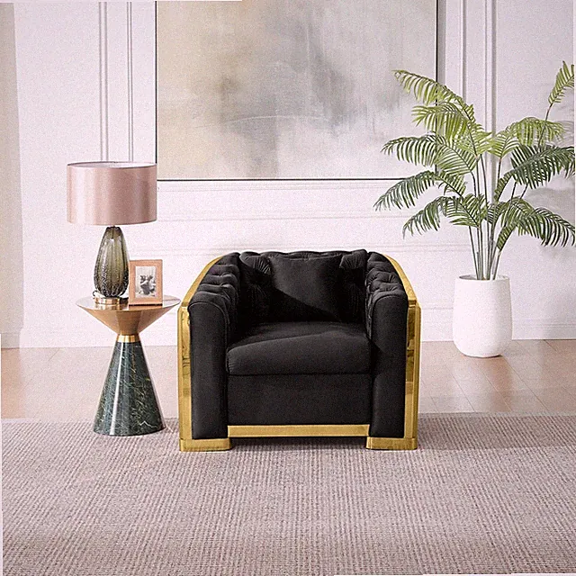 Mid Century Modern Chesterfield Sofa 40.2" Black Velvet Tufted
