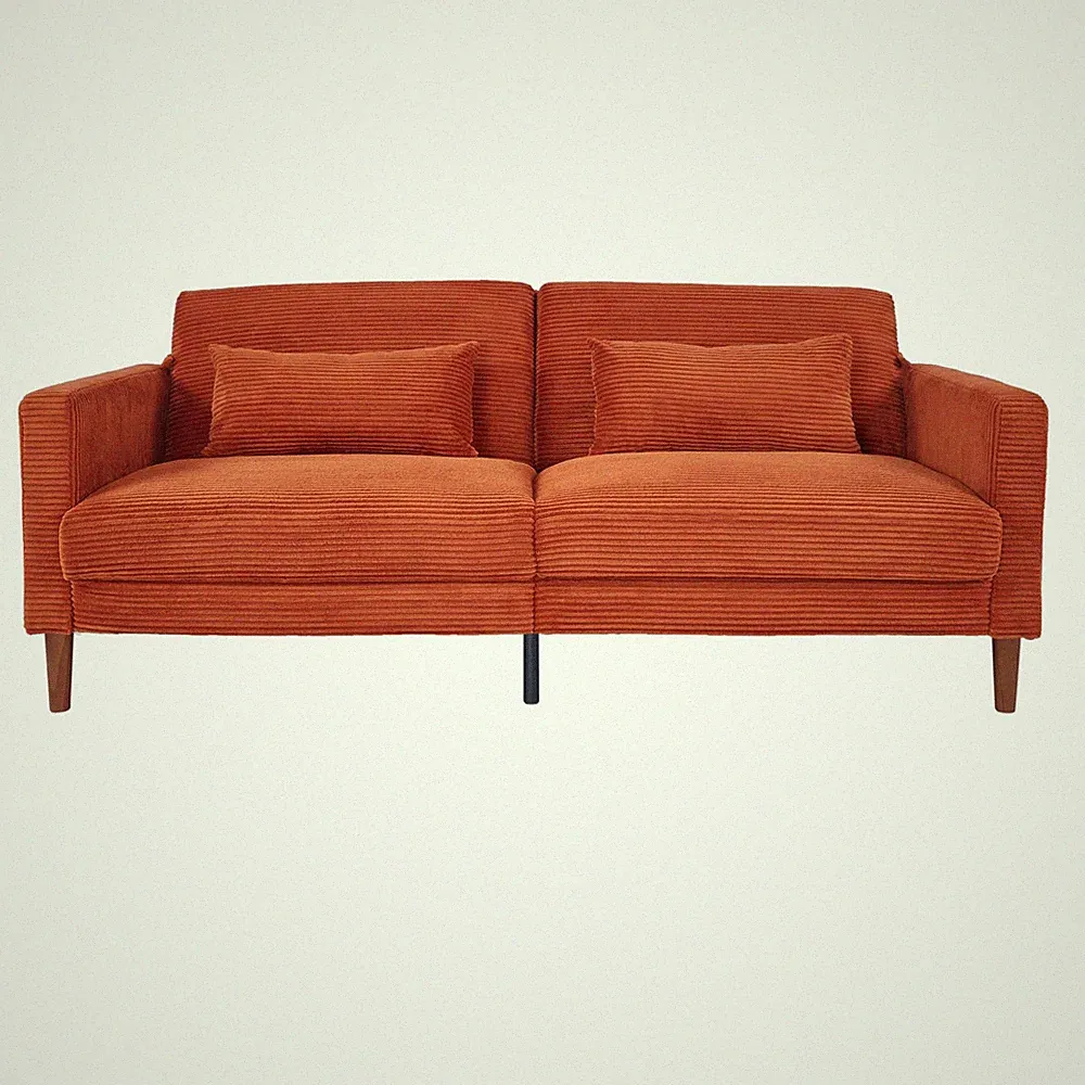 Mid-Century Modern Corduroy Futon Sofa Bed Orange Reclining Loveseat Couch