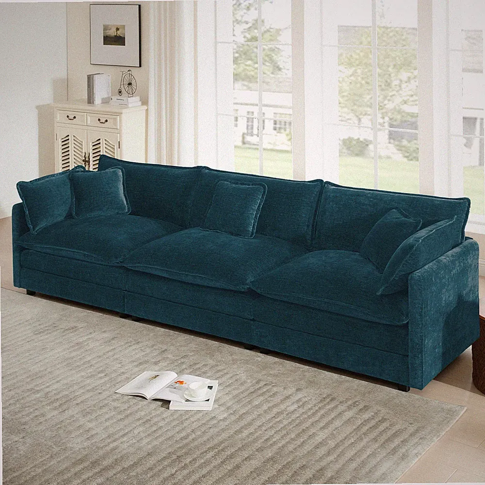 Mid-Century Modern Couch 3-Seater Sofa w/2 Armrest Pillows and 3 Toss Pillows,C