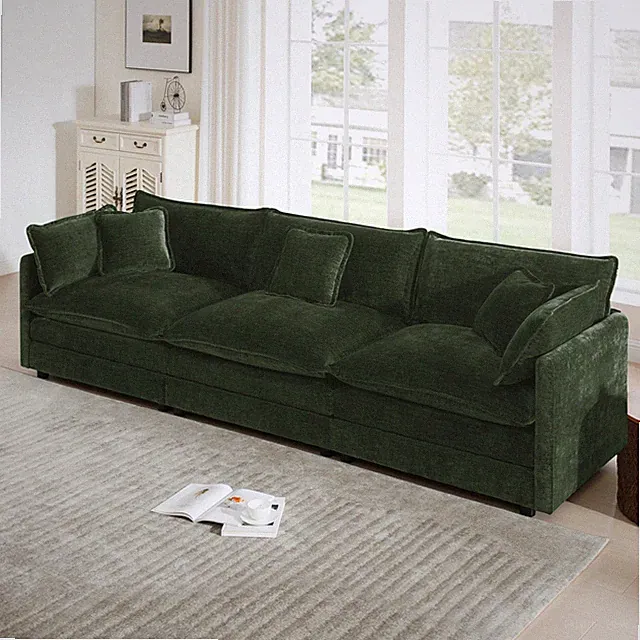 Mid-Century Modern Couch 3-Seater Sofa w/2 Armrest Pillows and 3 Toss Pillows,Co