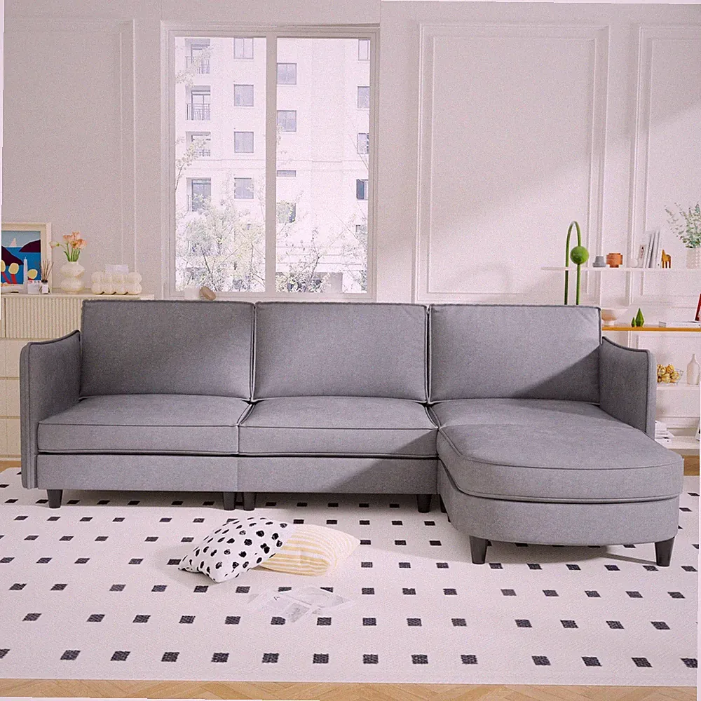 Mid-Century Modern L-Shaped Sectional Sofa Modular Couch With Side Pocket