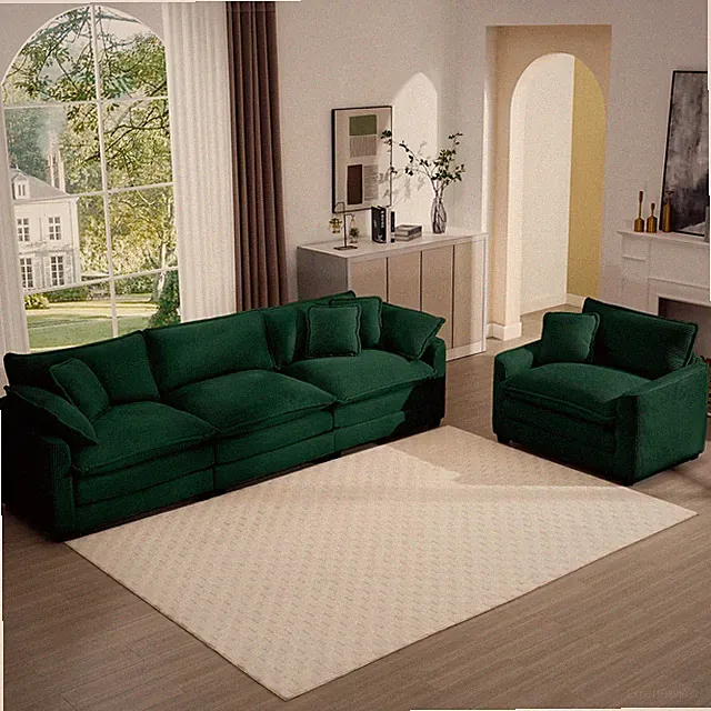 Mid-Century Modern Sectional Set of Two, One 3-Seater Sectional and One Single