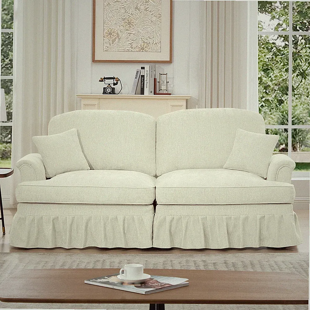 Mid Century Modern Sofa, 2-Seater Couch with Removable Ruffles and Flared Arms