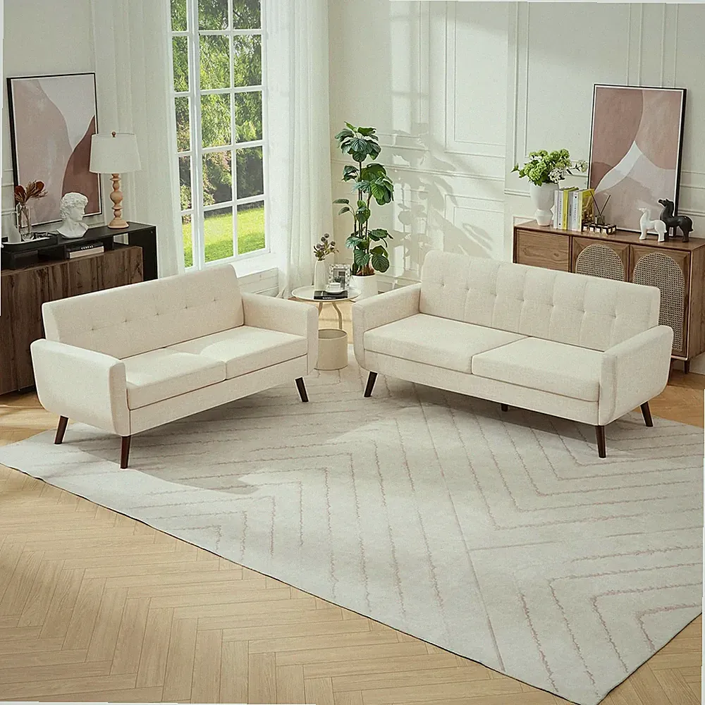 Mid Century Modern Sofa Couch, Beige, Loveseat & Standard Sofa