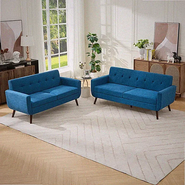 Mid Century Modern Sofa Couch, Blue, Loveseat & Standard Sofa