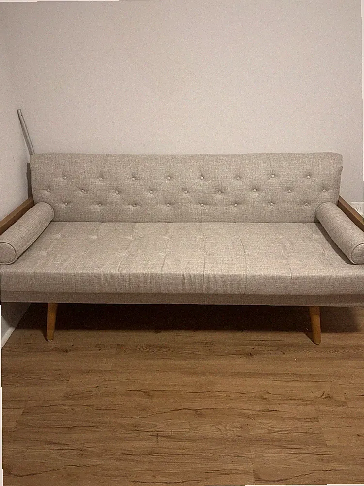 Mid Century Modern Tufted Fabric Sofa Beige