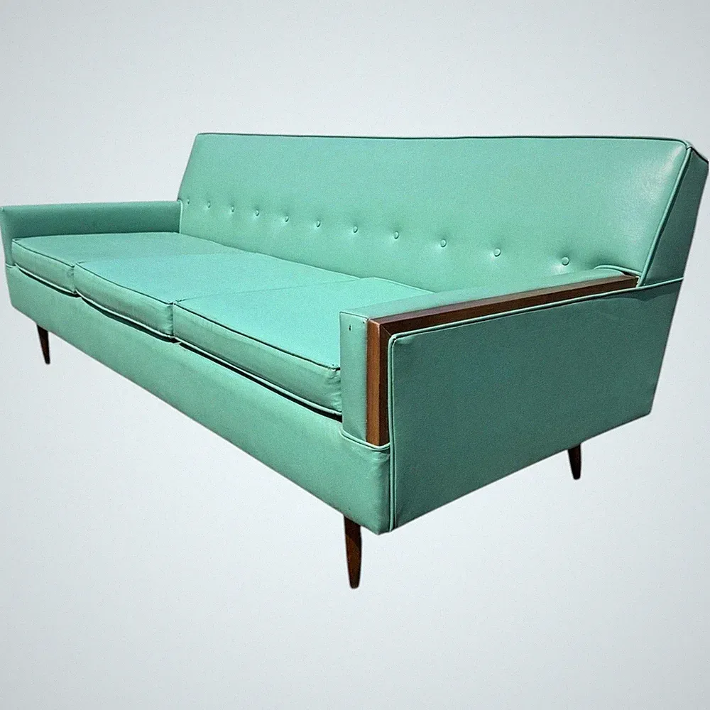Mid-Century Modern Turquoise & Walnut Sofa