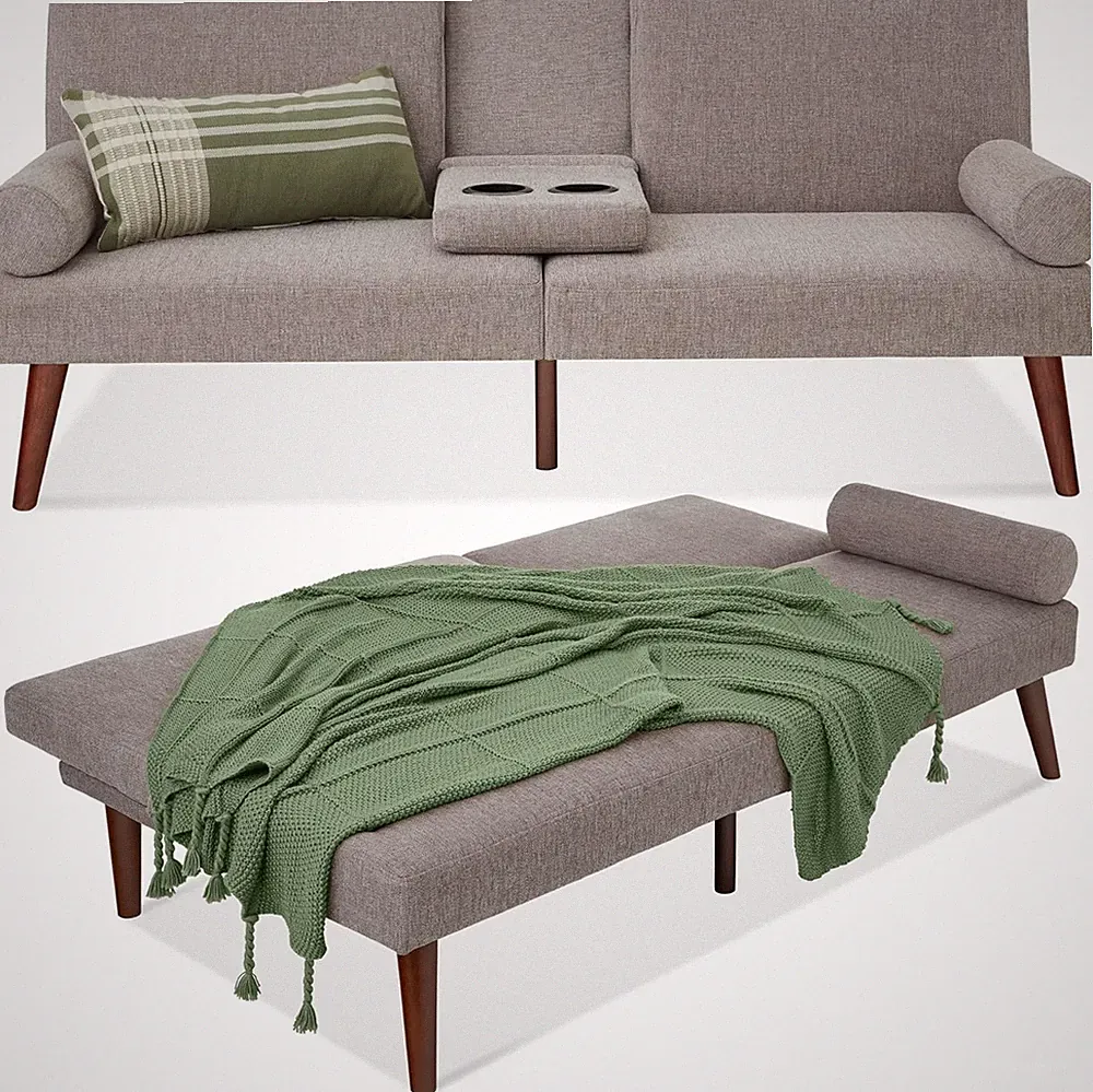 Mid-Century Modern Upholstered Futon Convertible Folding Sofa Bed Small Couch